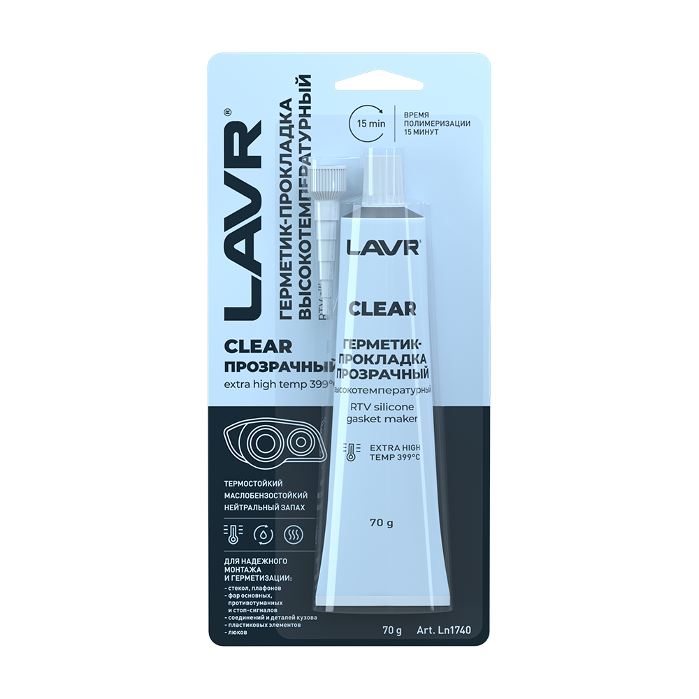 LAVR Герметик-прокладка прозрачный высокотемпературный Clear, 70 г