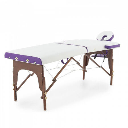 Стол массажный складной на деревянной раме JF-AY01 (2-х секционный), цвет белый/фиолетовый