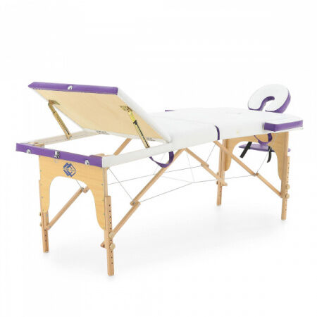 Стол массажный складной на деревянной раме JF-AY01 (3-х секционный), цвет белый/фиолетовый