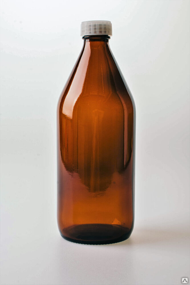 Бутылка для реактивов БВ-1-1000 мл, узкое горло, навинчивающейся крышкой, темное стекло