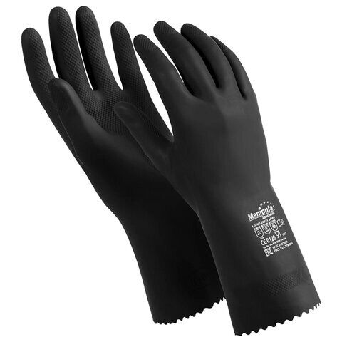 Перчатки латексные MANIPULA КЩС-2, ультратонкие, размер 8-8,5 (M), черные, L-U-032/CG-943 Перчатки хозяйственные резинов