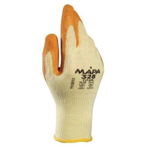 Перчатки текстильные MAPA Enduro/Titan 328, покрытие из натурального латекса (облив), размер 9 (L), оранжевые/желтые Пер